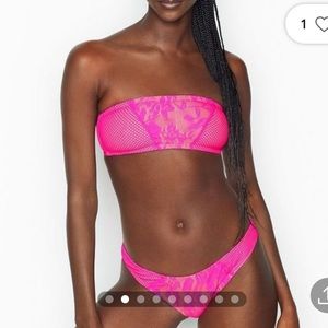 BCBG Generation neon lace pink bikini bandeau high leg